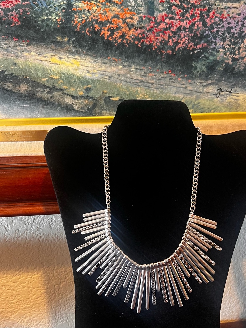 Art Deco 925 Marked Fringe Statement Necklace -2 Sided Design.